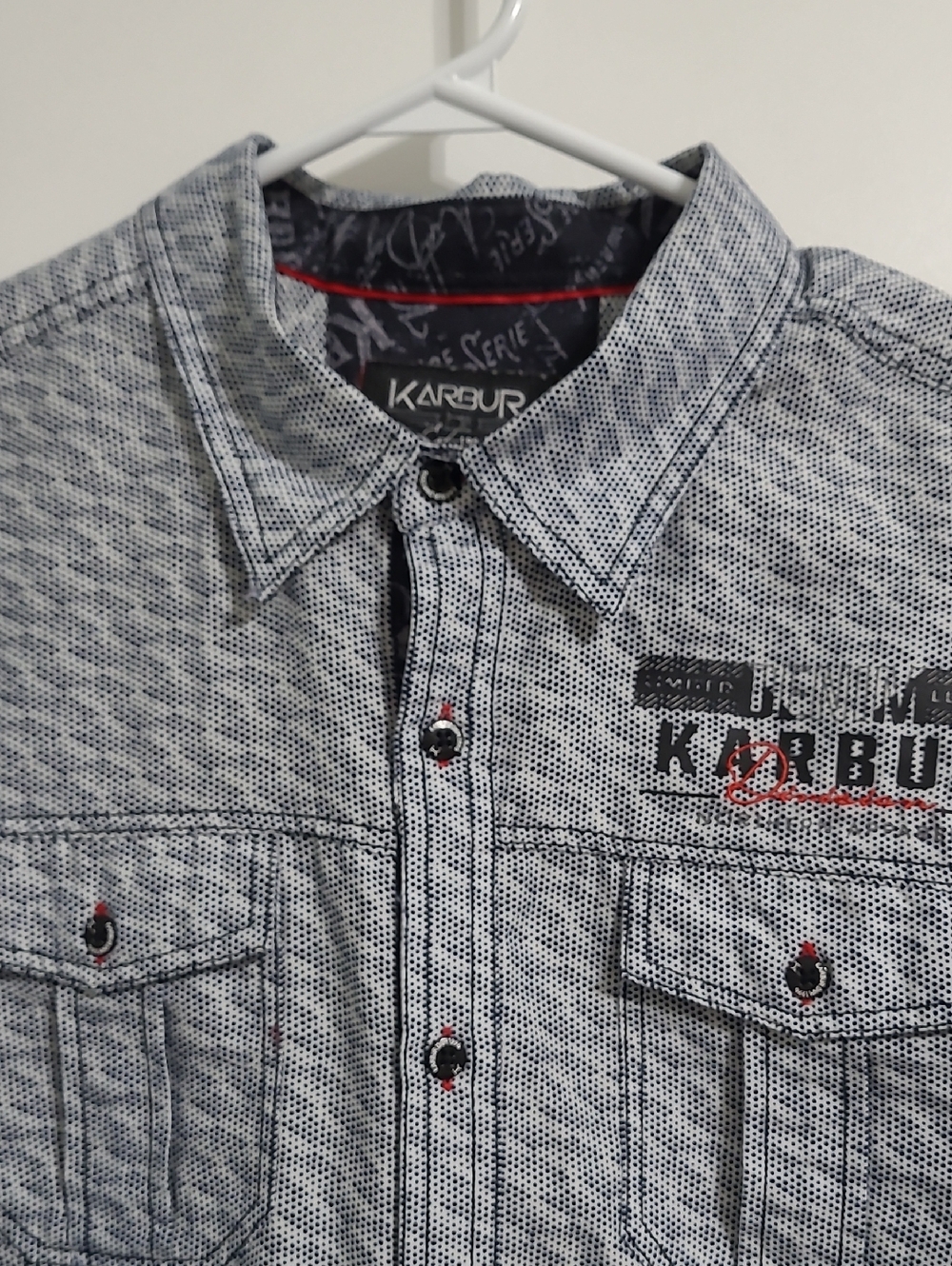 Karbur Blue & White Short-Sleeve Casual Button-Down Shirt Sz Med - Picture 3 of 16